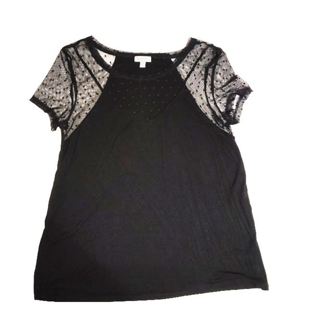 Love, Fire Black Short Sleeve Top L Sheer Mesh Accents Bust 36